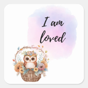 Sticker Carré Je Suis Aimé Salle Enfants Owl Air Balloon Positif