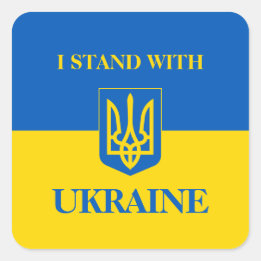 Sticker Carré Je suis avec l'Ukraine. Drapeau ukrainien & Triden