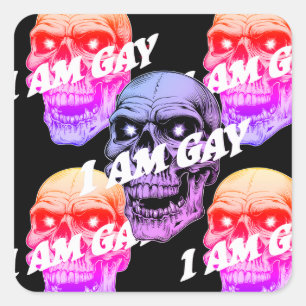 Sticker Carré Je suis un crâne gay