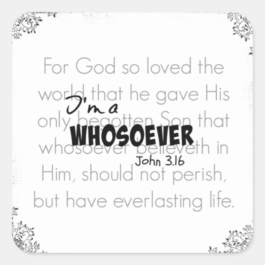 Sticker Carré Je suis un verset de la Bible John 3.16 (Devant)