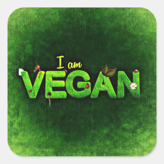 Sticker Carré Je Suis Vegan Écrit Avec Une Texture De Nature Gra (Devant)