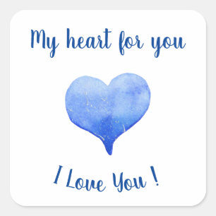 Sticker Carré Je t'aime Coeur Bleu mignon Saint Valentin