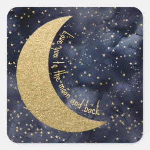 Sticker Carré Je t'aime jusqu'à la Lune et Retour Personnalisé