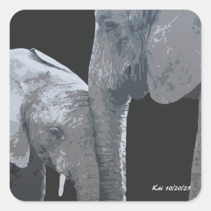 Sticker Carré Je t'aime plus, éléphant Original Art