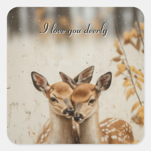 Sticker Carré Je T'Aime Tendrement Faons Jumelles Saint-Valentin