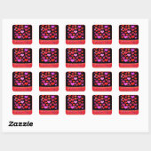 Sticker Carré JE VOUS AIME Coeurs rouge rose gothique dessin (Feuille)