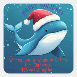 Sticker Carré Je Vous Souhaite Une Baleine D'Un Temps Ce Noël