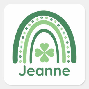 Sticker Carré Jeanne Nom Trèfle Bohème Arc-en-ciel
