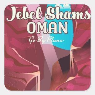 Sticker Carré Jebel Shams, affiche de voyage d'Oman vintage.