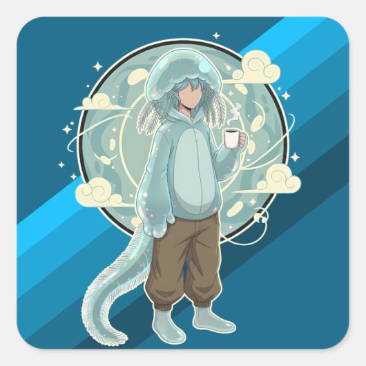 Sticker Carré Jellyfish Boy Anime Coffee Art (Devant)