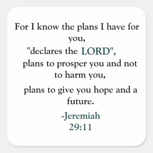 Sticker Carré Jérémie 29:11 (Devant)