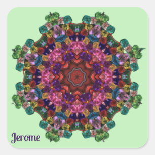 Sticker Carré JEROME ~ Vert rose violet bleu Kaleidoscope 3D ~ ~