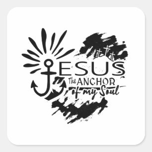 Sticker Carré Jésus Ancre de Mon Âme – Croix du Cœur