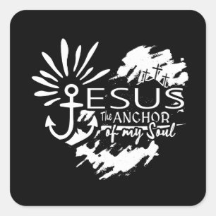 Sticker Carré Jésus Ancre de Mon Âme – Croix du Cœur