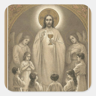 Sticker Carré Jésus Anges Eucharistie Premier Enfant Communion S