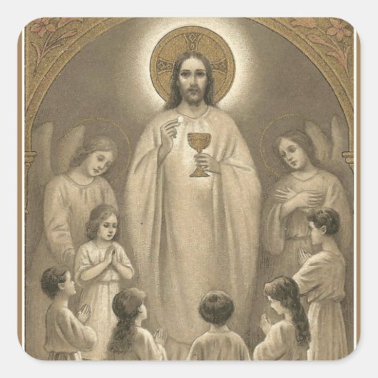 Sticker Carré Jésus Anges Eucharistie Premier Enfant Communion S (Devant)