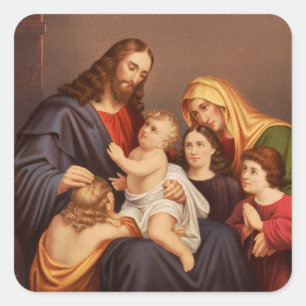 Sticker Carré Jésus-Christ avec les Enfants Premium Beaux-Arts