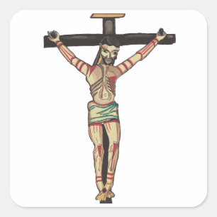 Sticker Carré Jesus Christ Cross Crucifixion Watercolor art