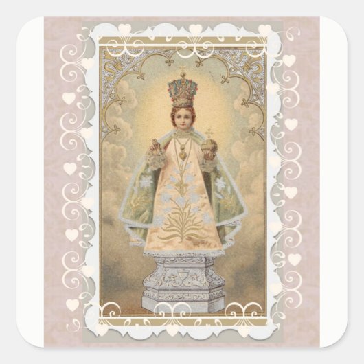 Sticker Carré Jésus-Christ de Prague avec frontière décorative (Devant)