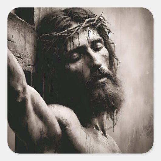 Sticker Carré Jésus Christ Sur La Croix Religieuse (Devant)