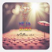 Sticker Carré Jésus Croix d'Or Il Est Ressuscité Matthieu 28:6 (Devant)