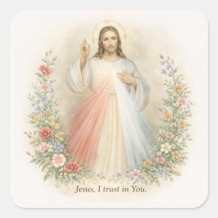 Sticker Carré Jésus Divine Miséricorde Première Sainte Communion