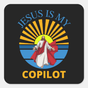 STICKER CARRÉ JÉSUS EST MON COPILOTE