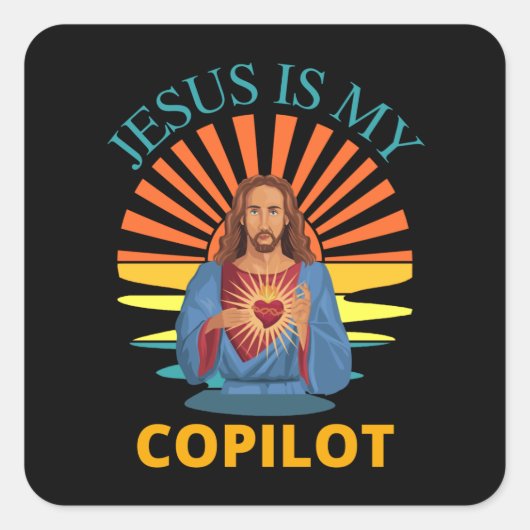STICKER CARRÉ JÉSUS EST MON COPILOTE (Devant)