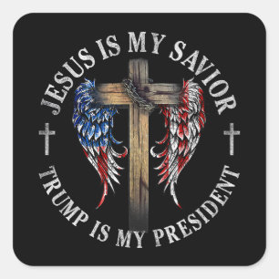 Sticker Carré Jésus est mon sauveur Trump est mon président 2024