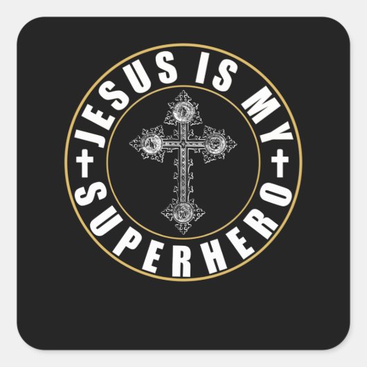 Sticker Carré Jésus Est Mon Superhéros, Jésus Super Héros (Devant)