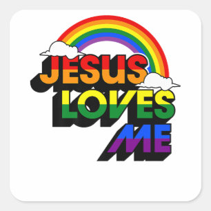 Sticker Carré Jésus M'Aime Gay Rainbow Gay pride Drapeau Et Quee
