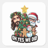Sticker Carré Jesus Santa Christmas Tree Oh Yes (Devant)