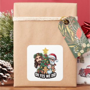 Sticker Carré Jésus Santa Sapin de Noël Oh Oui