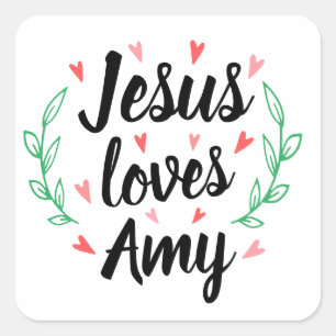 Sticker Carré Jésus vous aime (avec zone de nom personnalisé) Ty