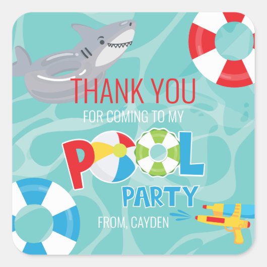 Sticker Carré Jeu de billard d'anniversaire requin merci de vous (Devant)