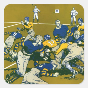 Sticker Carré Jeu de football sportif vintage, Gold vs Blue Team