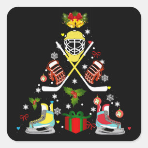 Sticker Carré Jeu de Noël de hockey sur glace Arbre de Noël Drôl