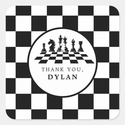 Sticker Carré Jeu d'échecs et pièces Nuit N'importe quel âge Ann (Devant)