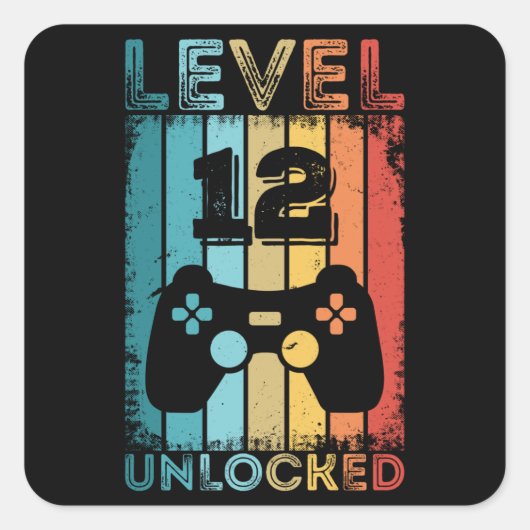 Sticker Carré Jeu niveau 12 déverrouillé 12e anniversaire Jeu ca (Devant)