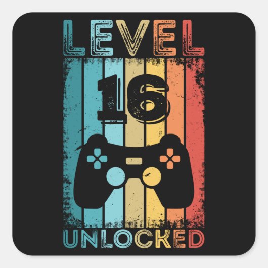 Sticker Carré Jeu niveau 16 déverrouillé 16e anniversaire Gift G (Devant)