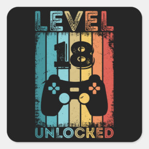 Sticker Carré Jeu niveau 18 déverrouillé 18e anniversaire Jeu ca