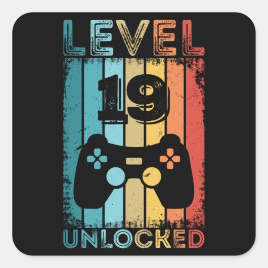Sticker Carré Jeu niveau 19 déverrouillé 19e anniversaire Gift G (Devant)