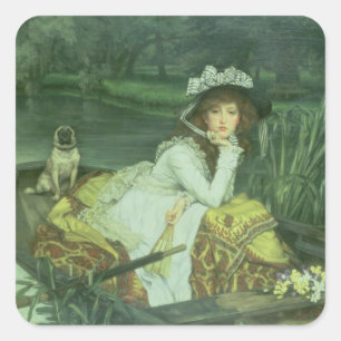 Sticker Carré Jeune femme de James Tissot dans un bateau, ou