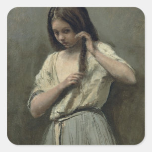 Sticker Carré Jeune fille à sa toilette
