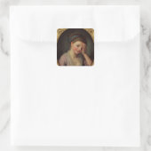 Sticker Carré Jeune fille avec un Rose (Sac)