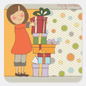 Sticker Carré Jeune fille Joyeux anniversaire (Devant)