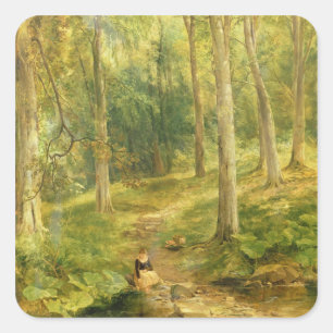 Sticker Carré Jeune fille se baigner les pieds