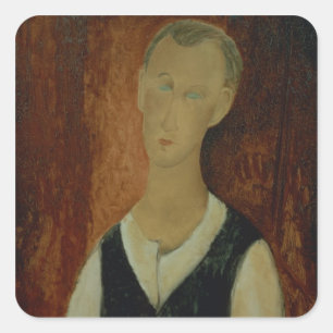 Sticker Carré Jeune homme avec Waistcoat noir, 1912 (l'huile