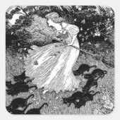 Sticker Carré Jeune sorcière et chats noirs (Devant)