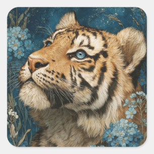 Sticker Carré Jeune Tigre Majestueux Regardant Vers le Haut dans